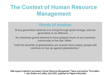 Bratton & Gold: HRM 3e CHAPTER 2