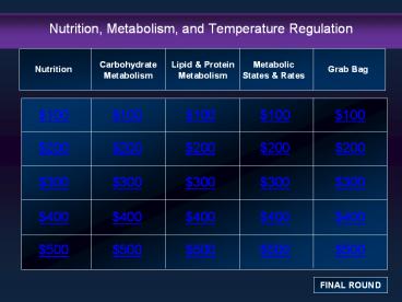 Nutrition, Metabolism, and Temperature Regulation