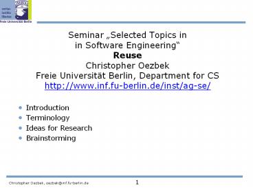 Christopher Oezbek, oezbek@inf.fu-berlin.de   1