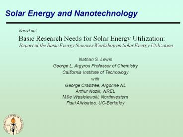 Solar Energy and Nanotechnology