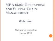 MBA 8503: Operations and Supply Chain Management