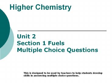 Higher Chemistry