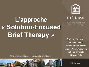 L’approche « Solution-Focused Brief Therapy »