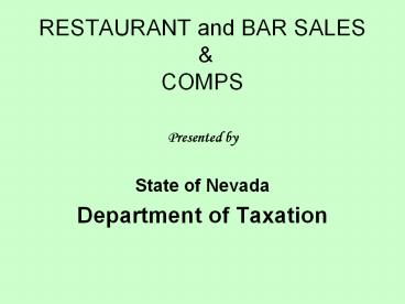 RESTAURANT and BAR SALES & COMPS