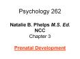 Psychology 262  Natalie B. Phelps M.S. Ed. NCC Chapter 3 Prenatal Development PowerPoint PPT Presentation