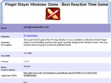 Finger Slayer Windows Game - Best Reaction Time Game