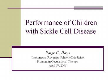 Performance of Children with Sickle Cell Disease