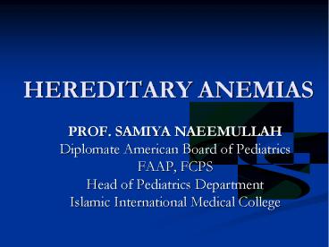 HEREDITARY ANEMIAS