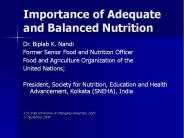 Importance of Adequate and Balanced Nutrition