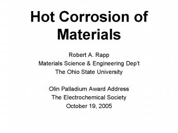 Hot Corrosion of Materials