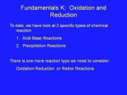 Fundamentals K: Oxidation and Reduction