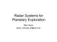 Radar Systems for Planetary Exploration PowerPoint PPT Presentation