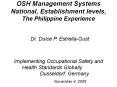 OSH Management Systems National, Establishment levels, The Philippine Experience PowerPoint PPT Presentation