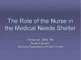 The Role of the Nurse in the Medical Needs Shelter PowerPoint PPT Presentation