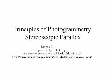 Principles of Photogrammetry: Stereoscopic Parallax