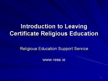Introduction to Leaving Certificate Religious Education