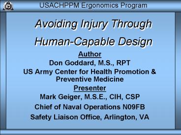 Avoiding Injury Through Human-Capable Design
