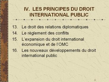 IV. LES PRINCIPES DU DROIT INTERNATIONAL PUBLIC