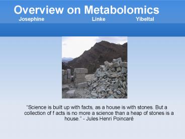 Overview on Metabolomics Josephine    Linke   Yibeltal