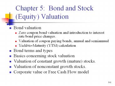 Chapter 5: Bond and Stock (Equity) Valuation