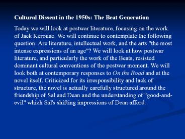 Cultural Dissent in the 1950s: The Beat Generation