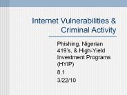 Internet Vulnerabilities & Criminal Activity
