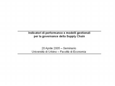 Indicatori di performance e modelli gestionali