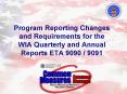 Program Reporting Changes and Requirements for the WIA Quarterly and Annual Reports ETA 9090 / 9091 PowerPoint PPT Presentation