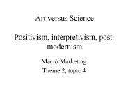 Art versus Science Positivism, interpretivism, post- modernism