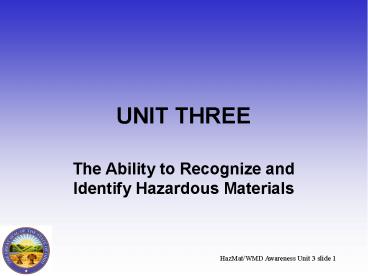 HazMat/WMD Awareness Unit 3 slide 1