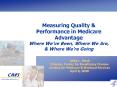 Measuring Quality & Performance in Medicare Advantage Where We’ve Been, Where We Are, & Where We’re Going PowerPoint PPT Presentation