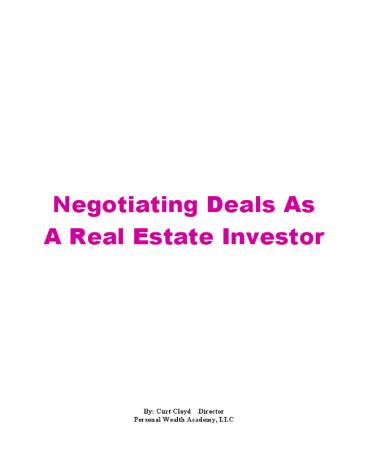 Negotiating Deals As A Real Estate Investor