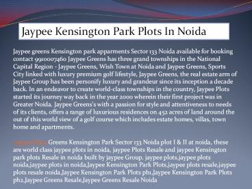 Jaypee Plots In Noida