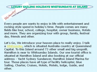 Luxury Sailing Holidays Whitsundays At Island
