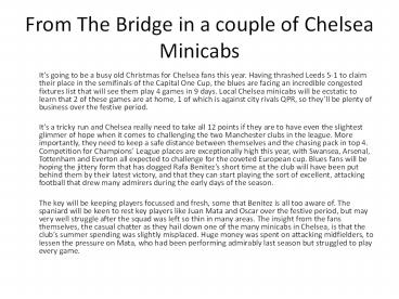 From The Bridge in a couple of Chelsea Minicabs