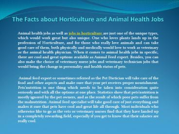 The Facts about Horticulture and Animal Health Jobs