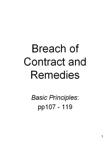 Breach of Contract and Remedies