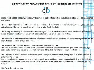 Luxury custom Knitwear Designer d'avi launches on-line store