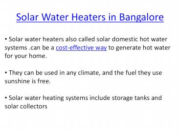 Solar Water Heaters in Bangalore