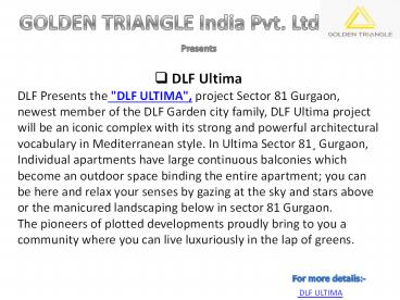 Dlf Ultima New Project |9560505862| Sector 81 Gurgaon