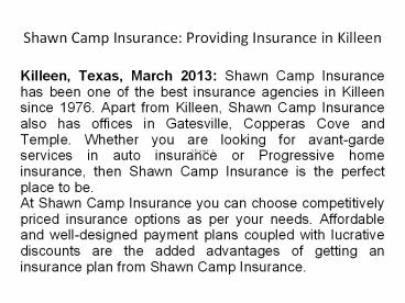 Shawn Camp Insurance: Providing Insurance in Killeen