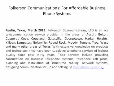 Folkerson Communications: For Affordable Business Phone Systems