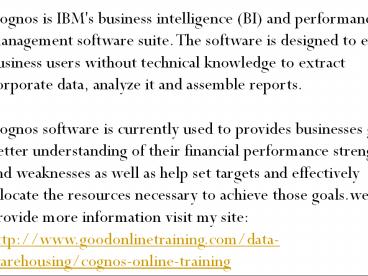 Cognos Online Training Real Time Export India
