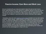 Passive Income: Earn More and Work Less