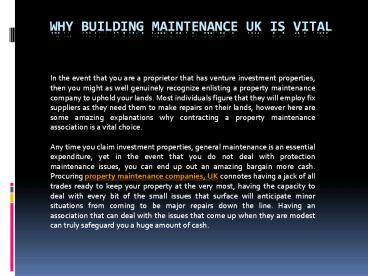 Why building maintenance UK is vital