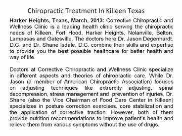 Chiropractic Treatment In Killeen Texas