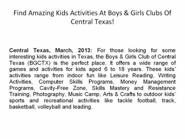 Find Amazing Kids Activities At Boys & Girls Clubs Of Central Texas!