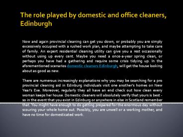The role played by domestic and office cleaners, Edinburgh