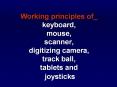 Working principles of_ keyboard, mouse, scanner, digitizing camera, track ball, tablets and joysticks PowerPoint PPT Presentation