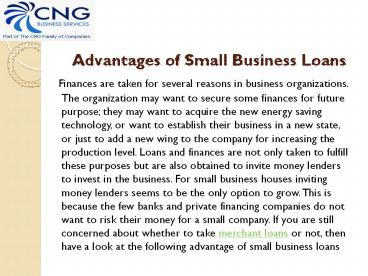 Advantages of Small Business Loans